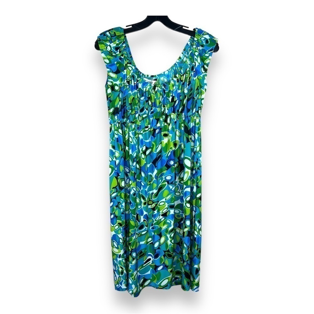 Size 8 Vintage Y2k 90s AA Studio Dress Empire Waist Blue Green Stretch